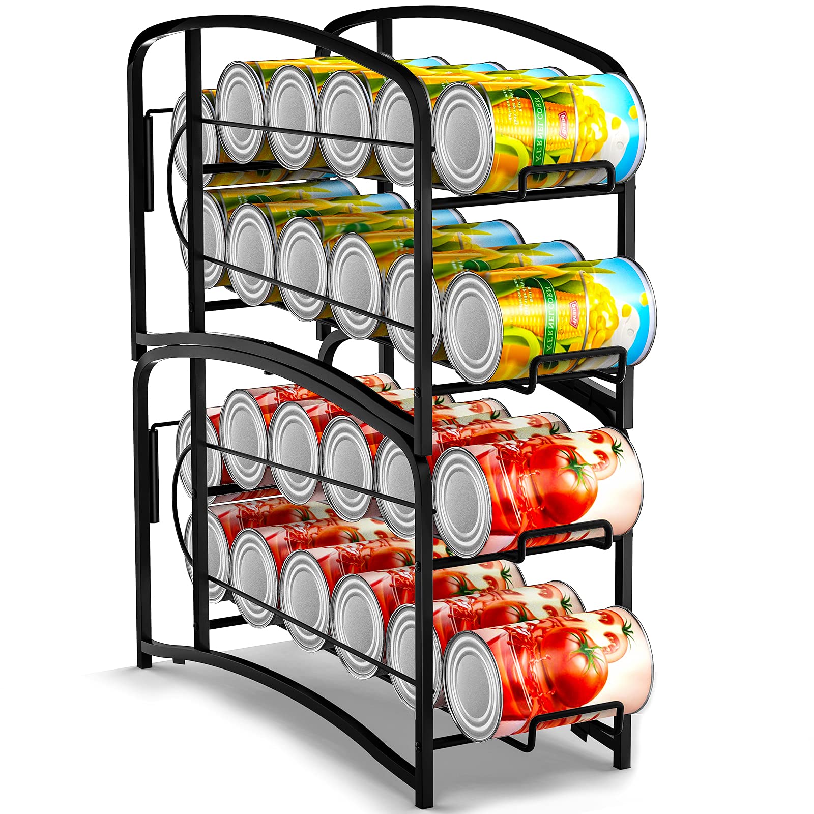 Auledio stackable can dispenser rack in black for organized fridge storage.