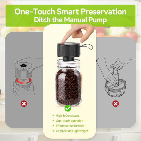 Auletor 3-in-1 sealer demonstrates wide-mouth jar compatibility for secure storage.