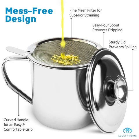 Aulett Home stainless steel grease keeper with 40 oz capacity.
