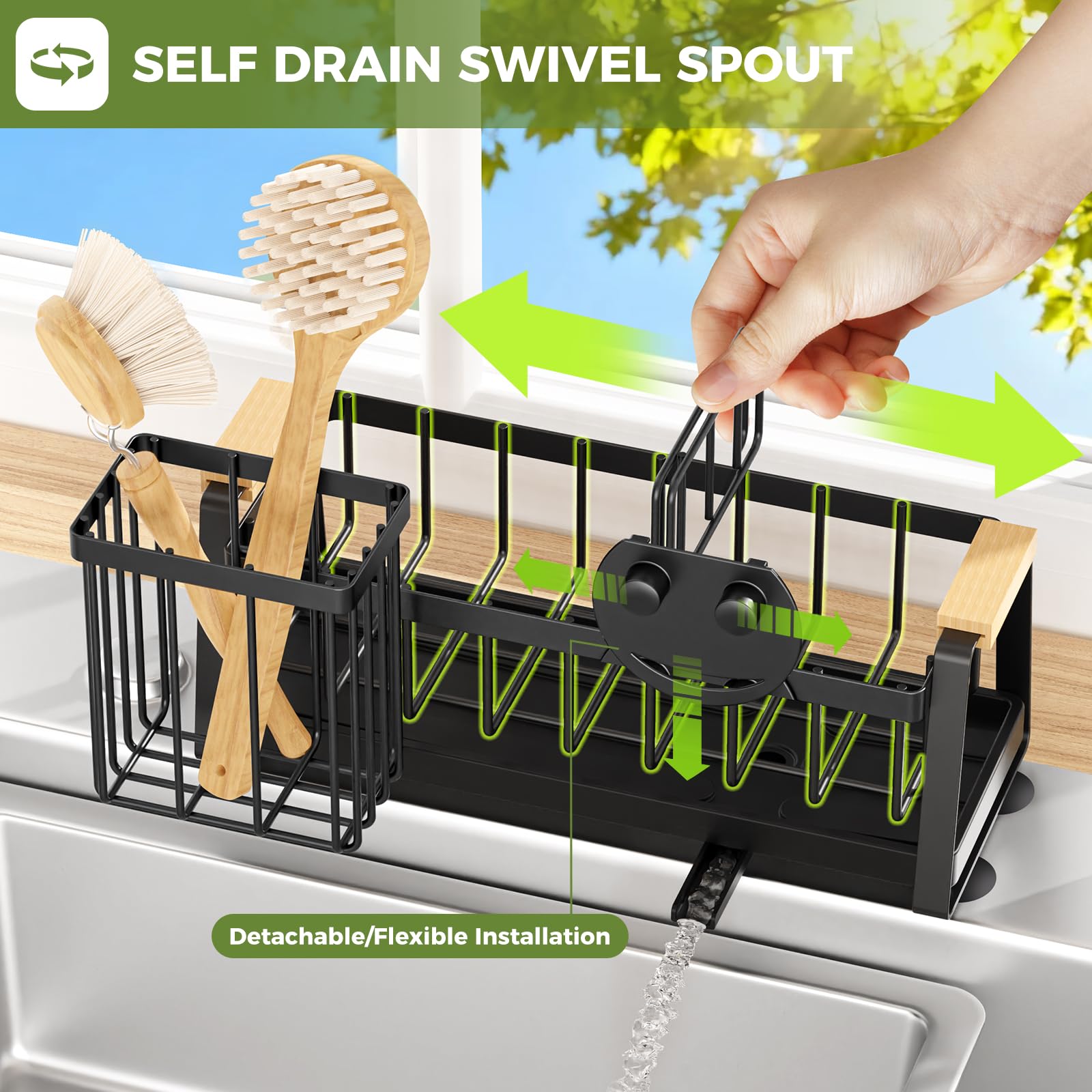 AUMOVAWA self-draining kitchen organizer maintains dry countertops and easy cleanup.
