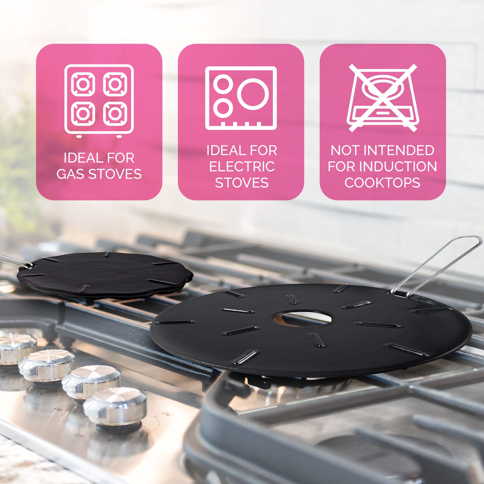 Aunt Shannon's Kitchen heat diffuser with removable handles for safer handling.