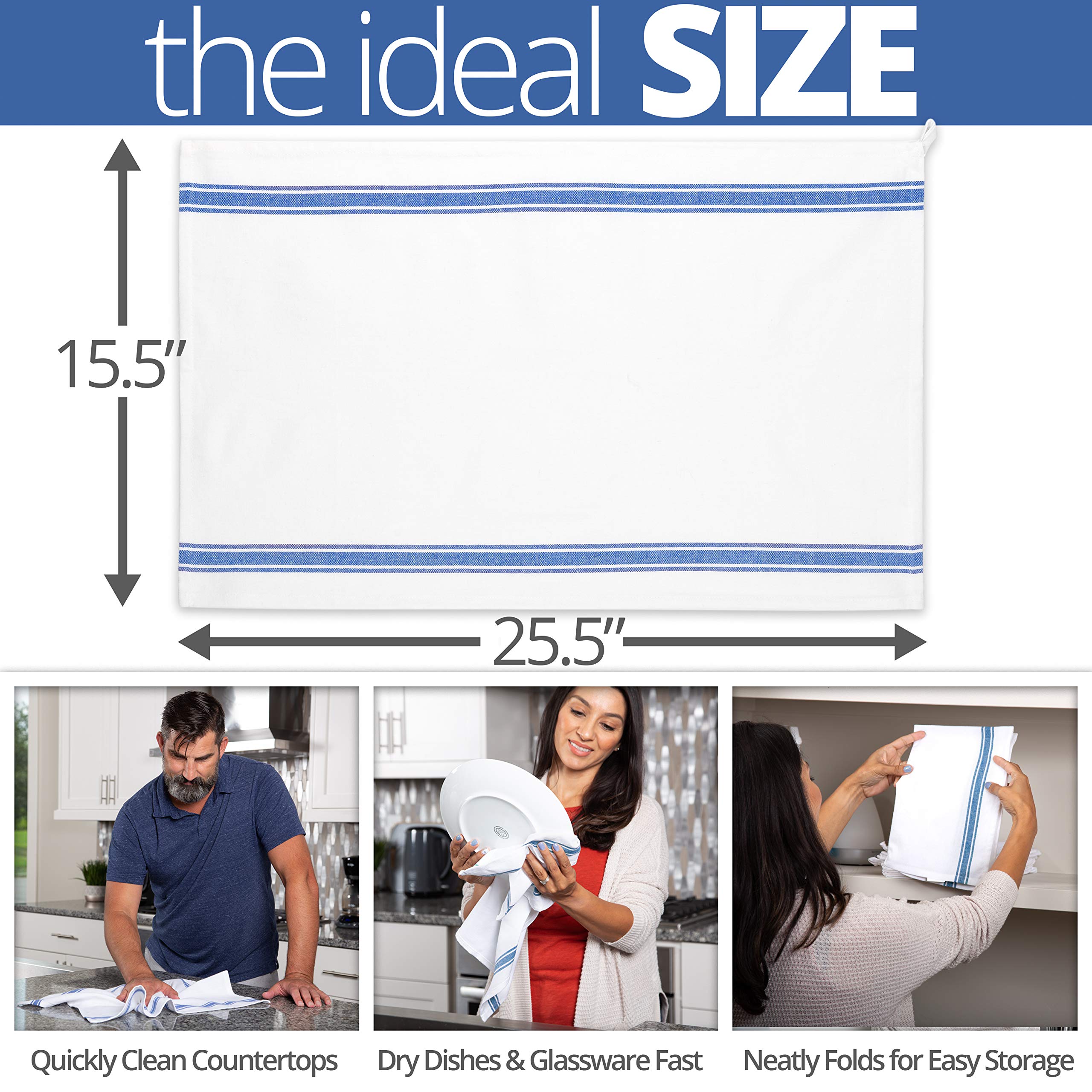 Blue-striped towels used to dry hands in a tidy kitchen scene