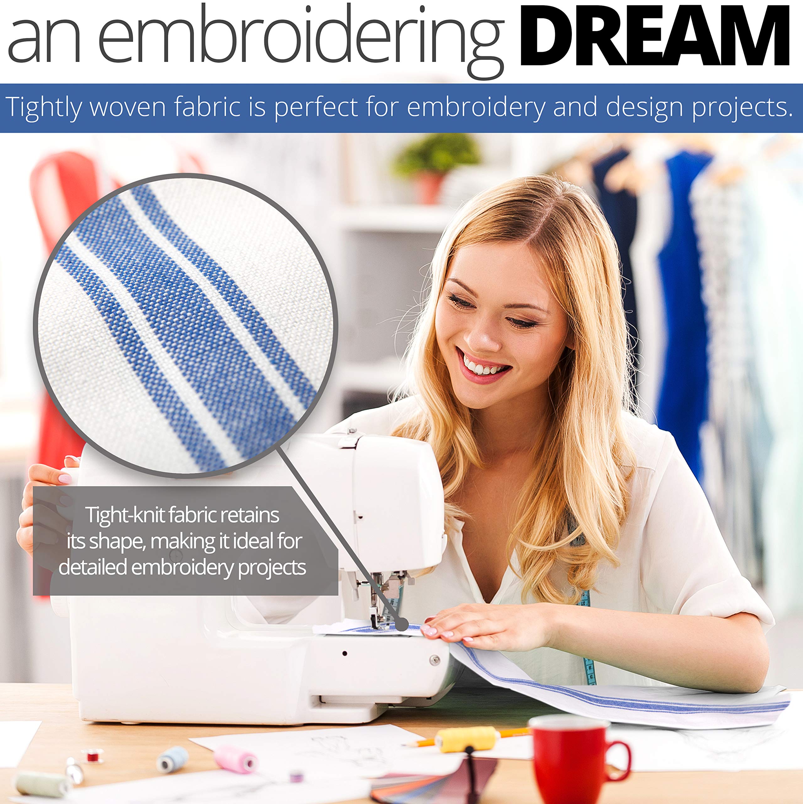Blue-stripe towels drying plates with soft cotton weave and absorbent surface