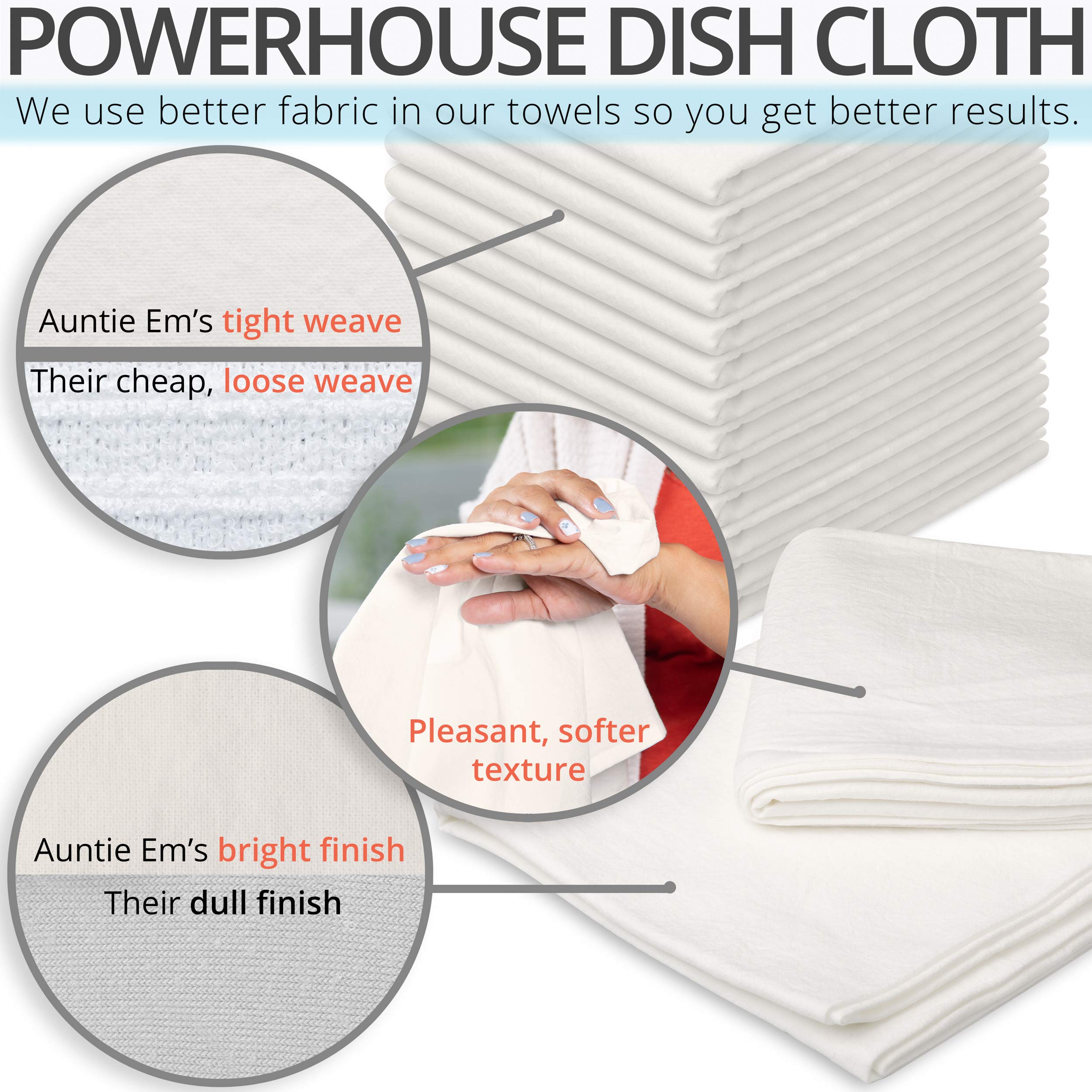 Aunti Em's Kitchen towel with tight weave for quick drying and durable performance