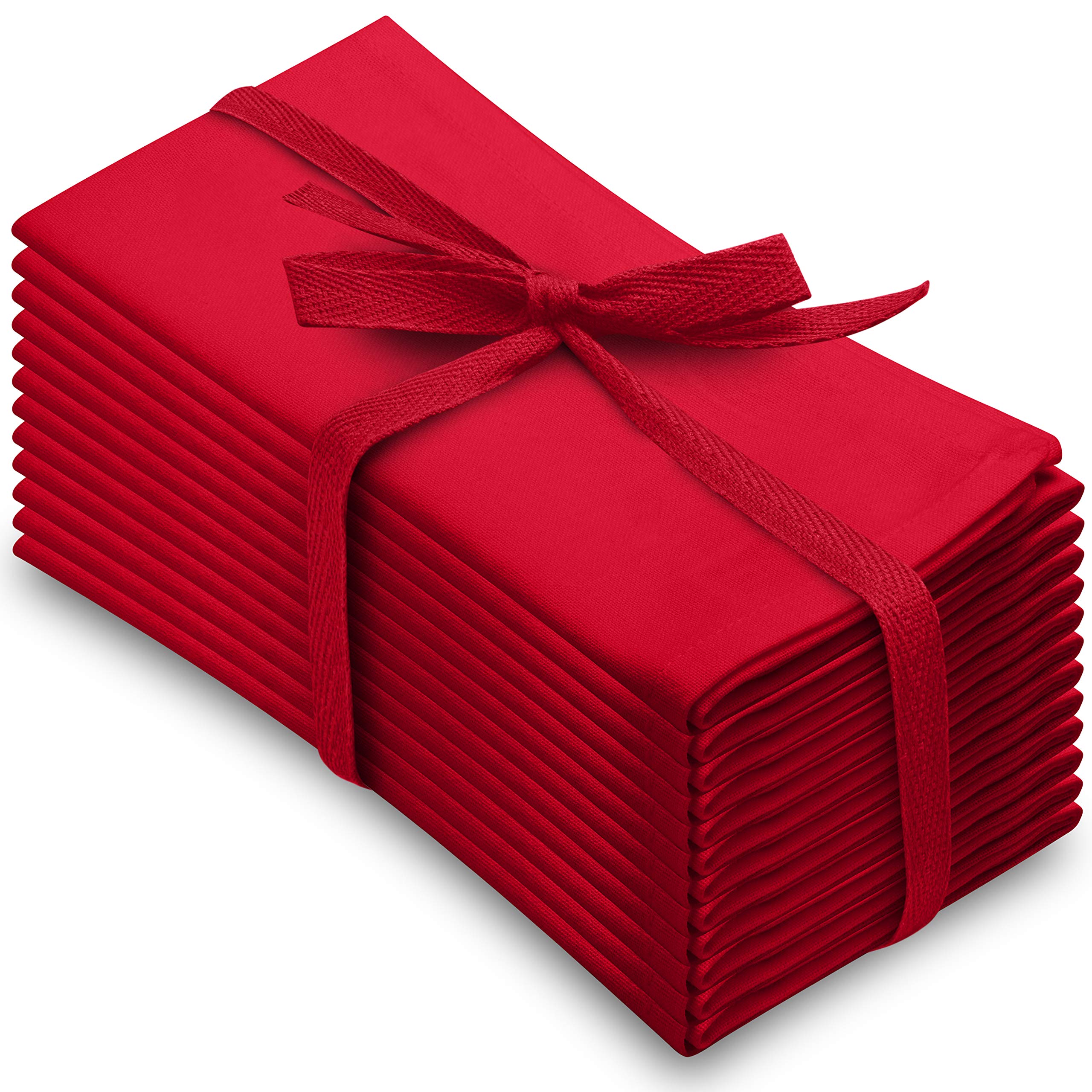 Aunti Em's Kitchen wrinkle-resistant red dinner napkins on a formal table setting