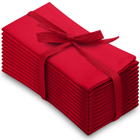 Aunti Em's Kitchen wrinkle-resistant red dinner napkins on a formal table setting