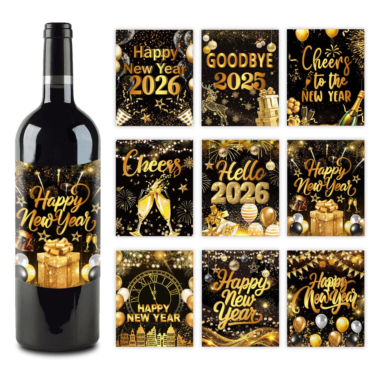 AUOCATTAIL 2026 New Year fireworks gold label enhances bottle decor for celebrations