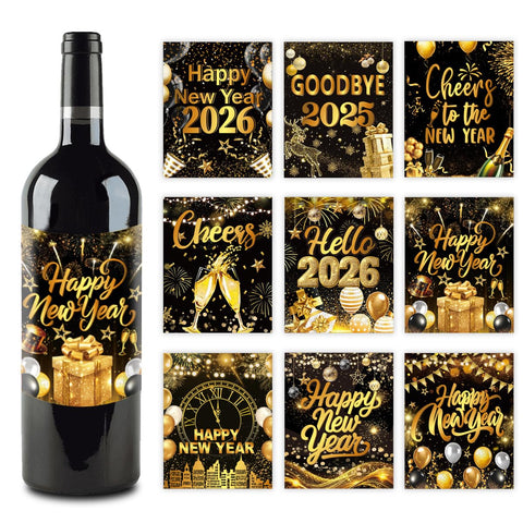 AUOCATTAIL 2026 New Year fireworks gold label enhances bottle decor for celebrations