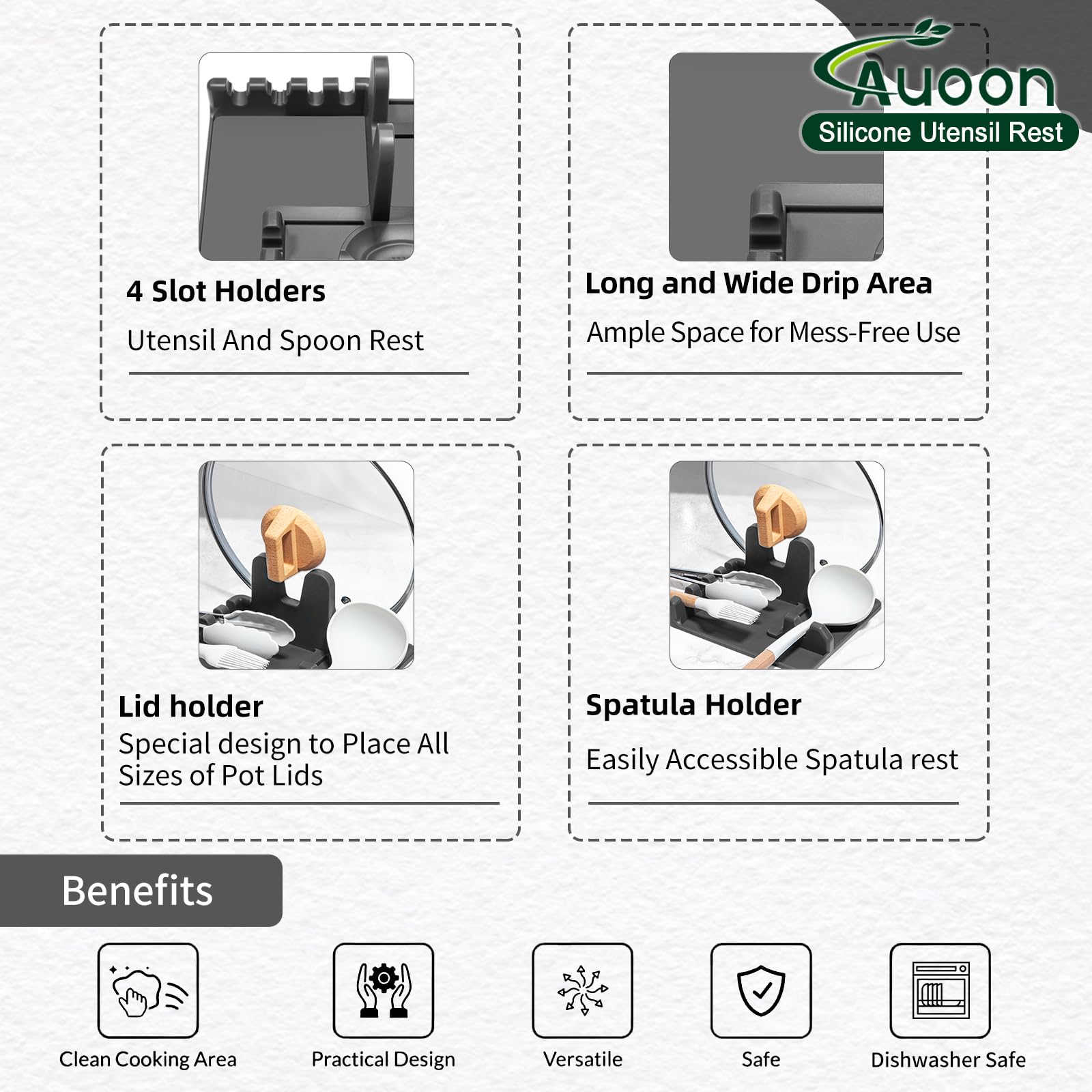 AUOON dishwasher-safe spoon rest simplifies cleaning after cooking tasks.