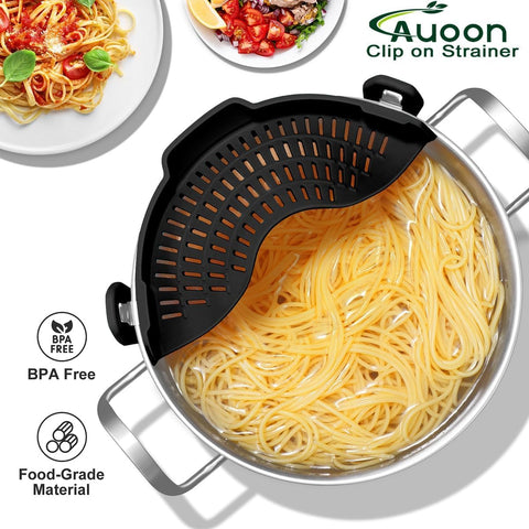 AUOON fast-draining clip-on strainer for pasta prep