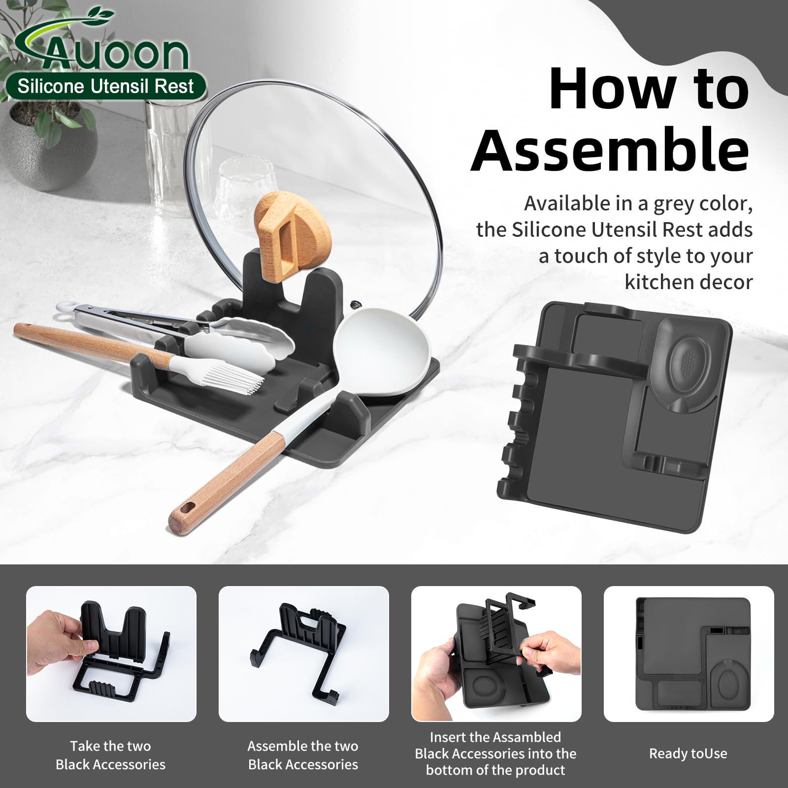 AUOON grey silicone kitchen accessory helps keep counters uncluttered.