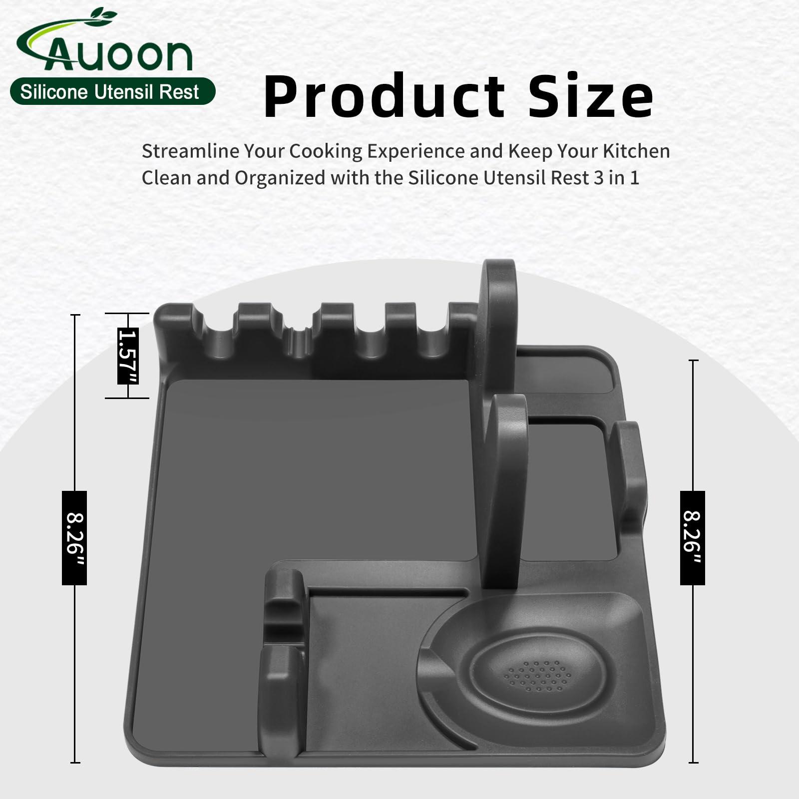AUOON pot lid holder in silicone keeps lids organized and within reach.