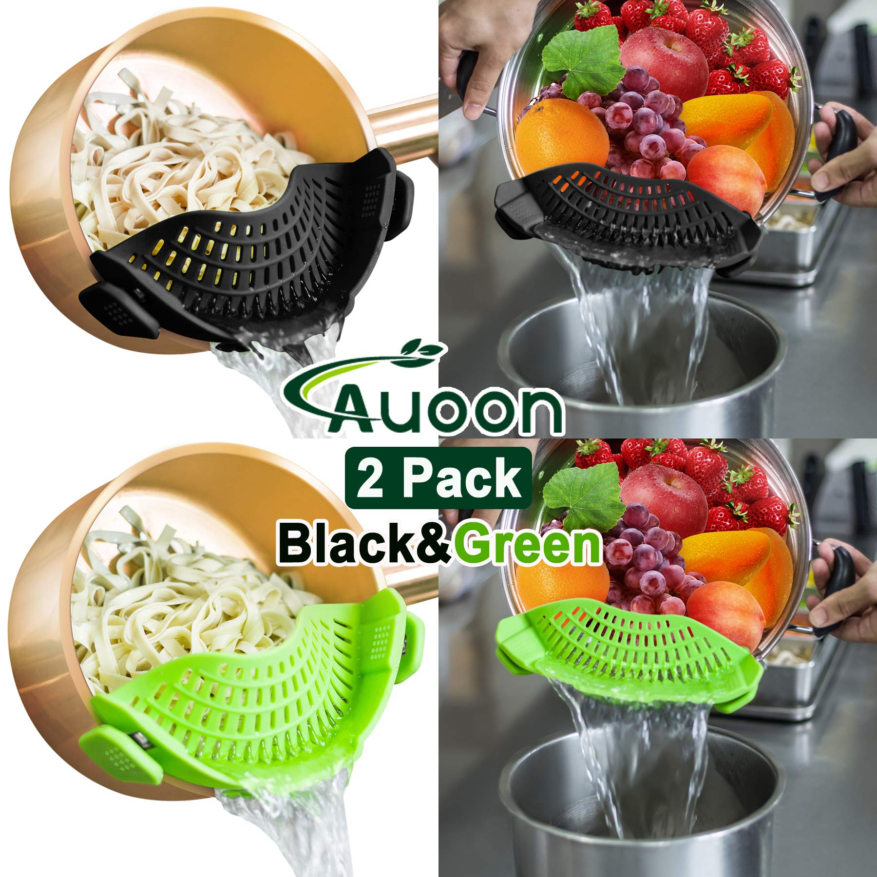 AUOON silicone kitchen colander highlights safe silicone material for daily use.