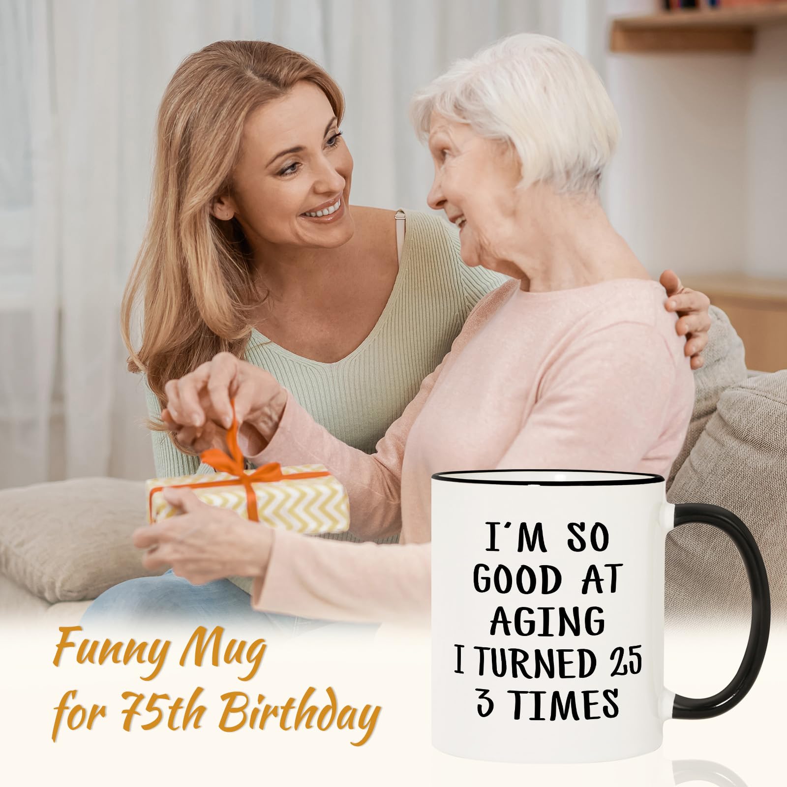 Aurahouse 75th birthday mug for mom or dad with humorous message