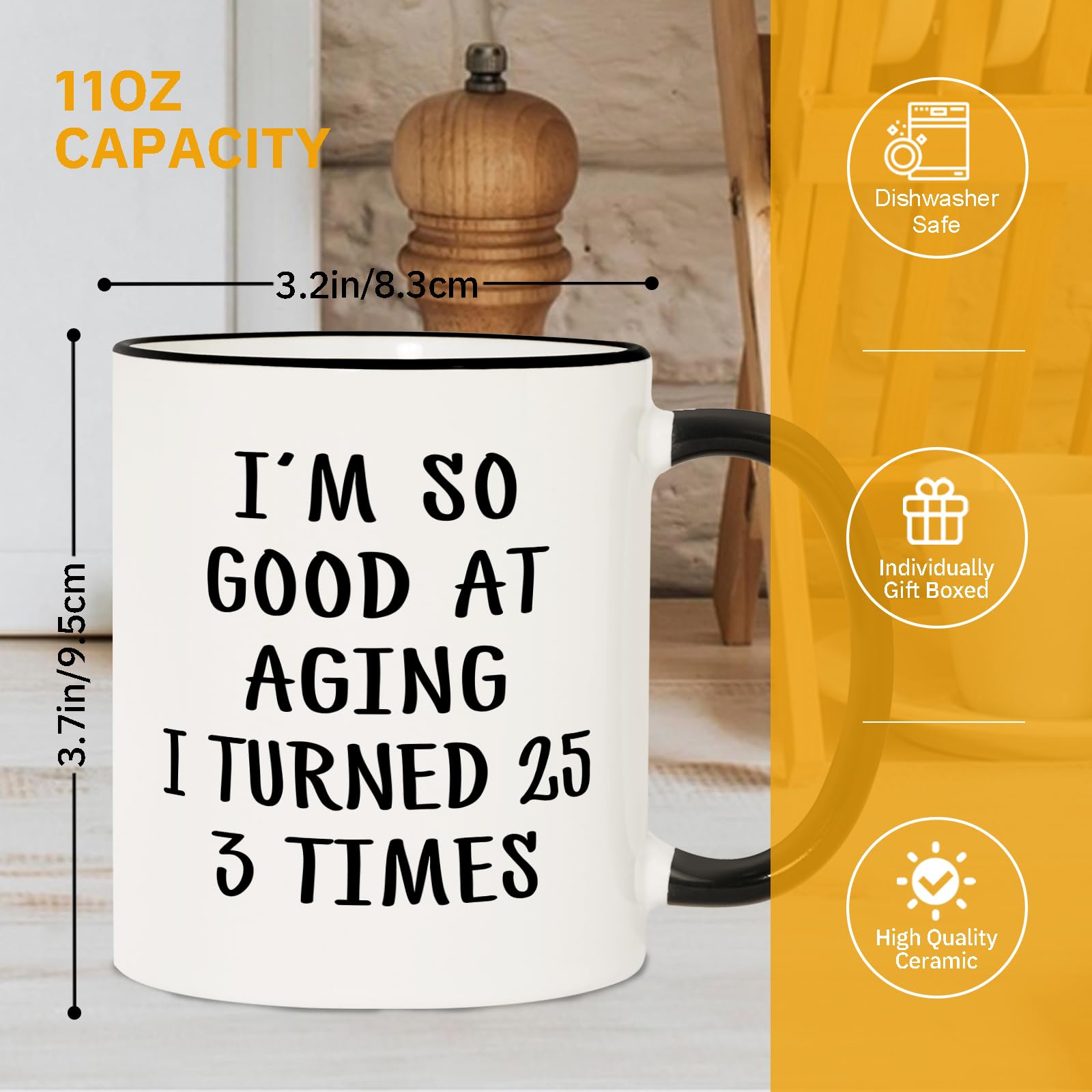 Aurahouse daily coffee mug for turning 75 into celebration