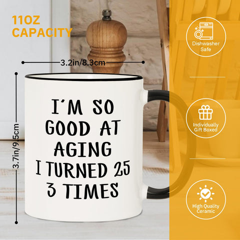 Aurahouse daily coffee mug for turning 75 into celebration