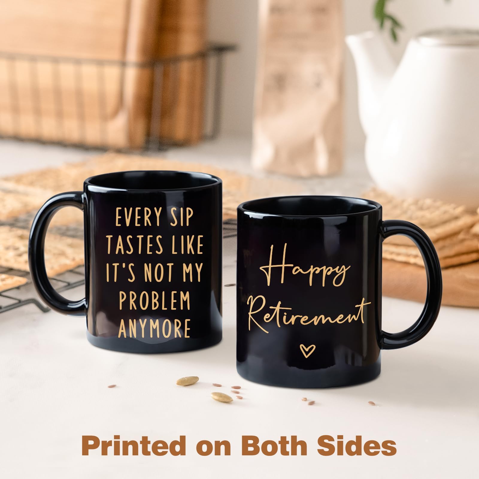 Aurahouse 11oz mug in hand emphasizes daily coffee during retirement celebrations.
