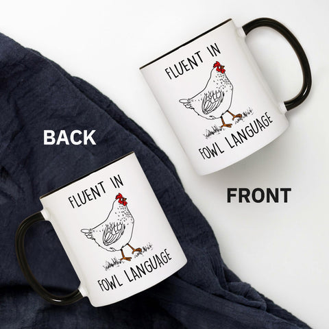 Aurahouse white elephant gift mug featuring chicken art for fun gifts.