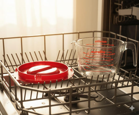 Auralite Home and Glassware lid with built-in strainer simplifies draining