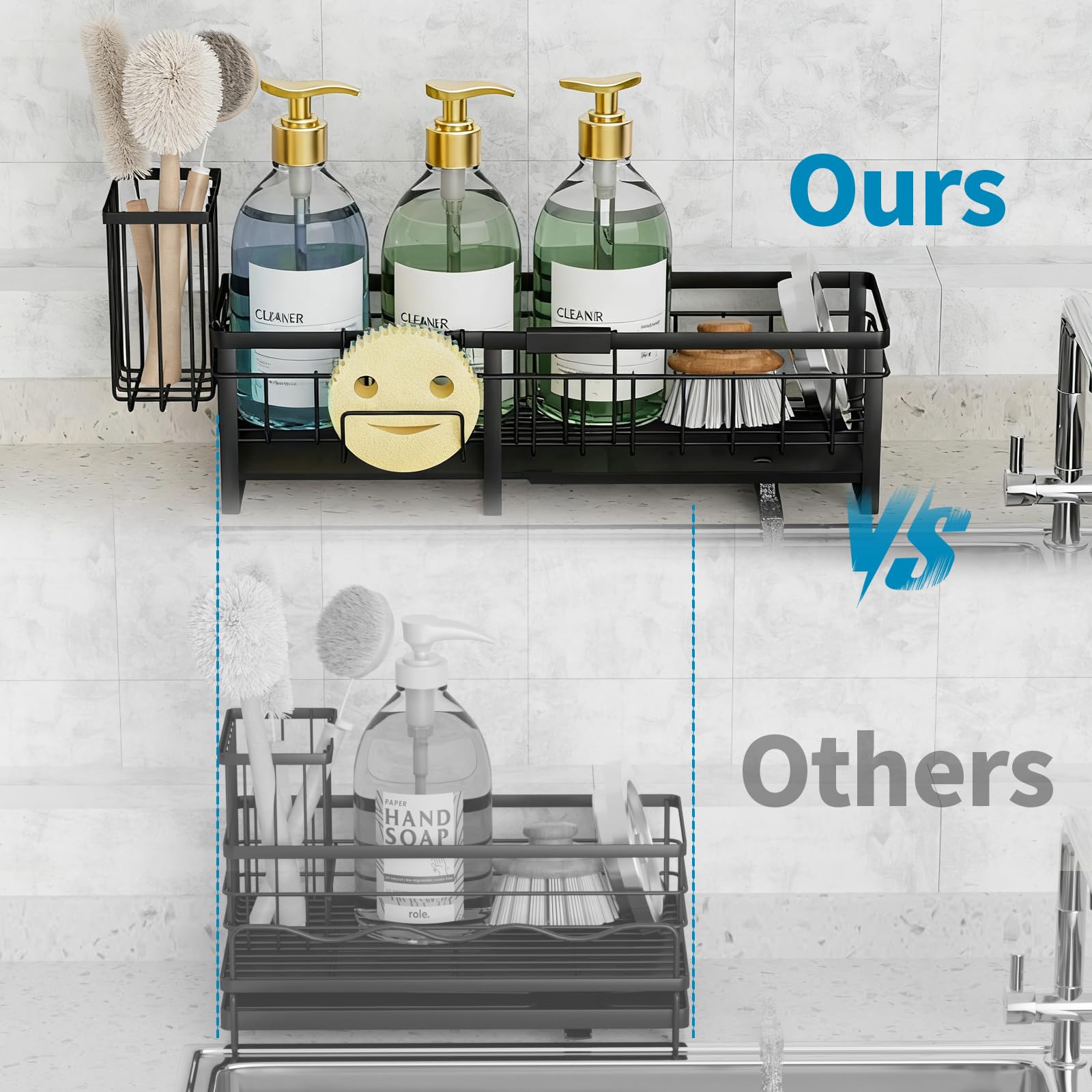 Aurblozen sink caddy with automatic drainage reducing countertop moisture after washing.