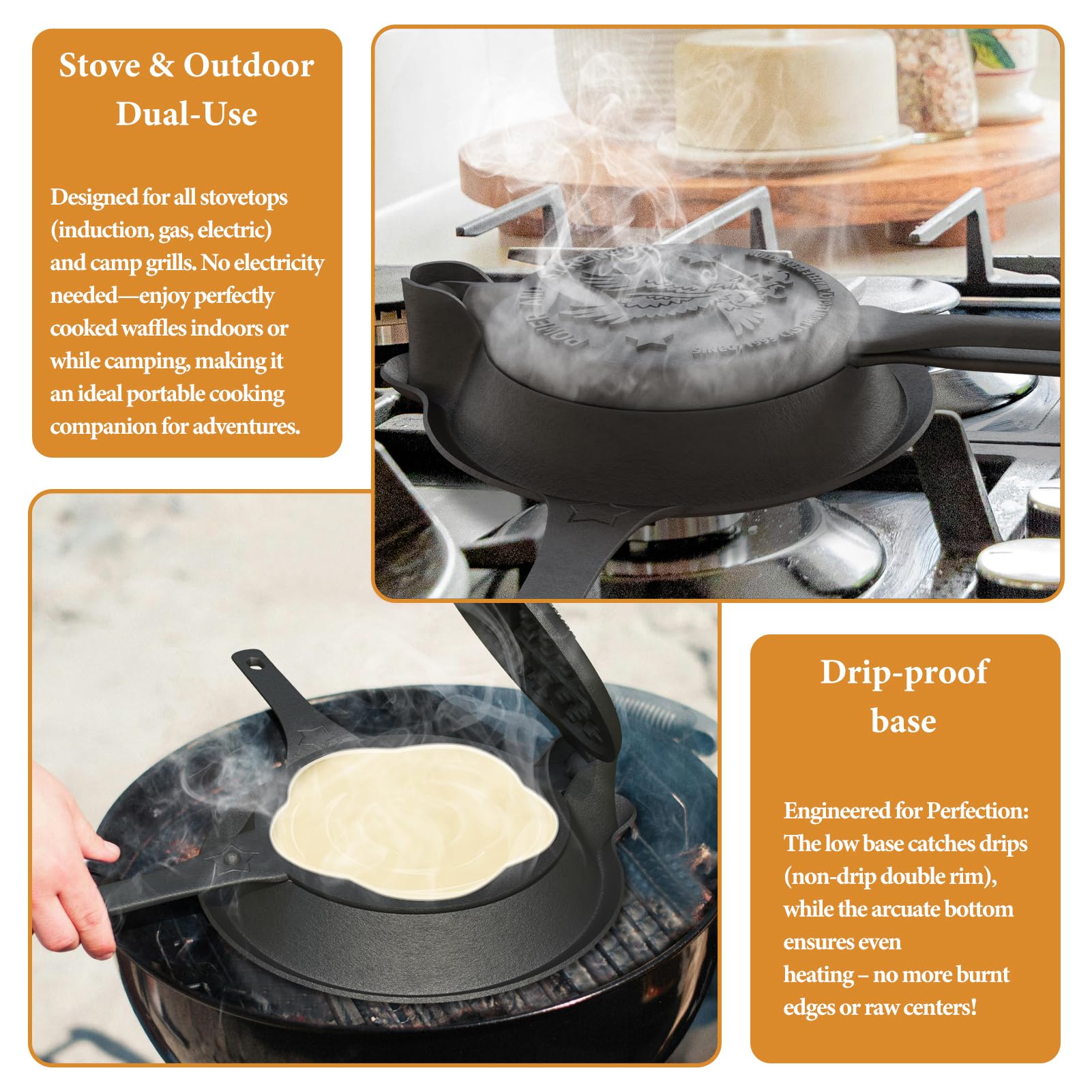 Aurionix waffle maker ideal for camping and outdoor cooking without electricity