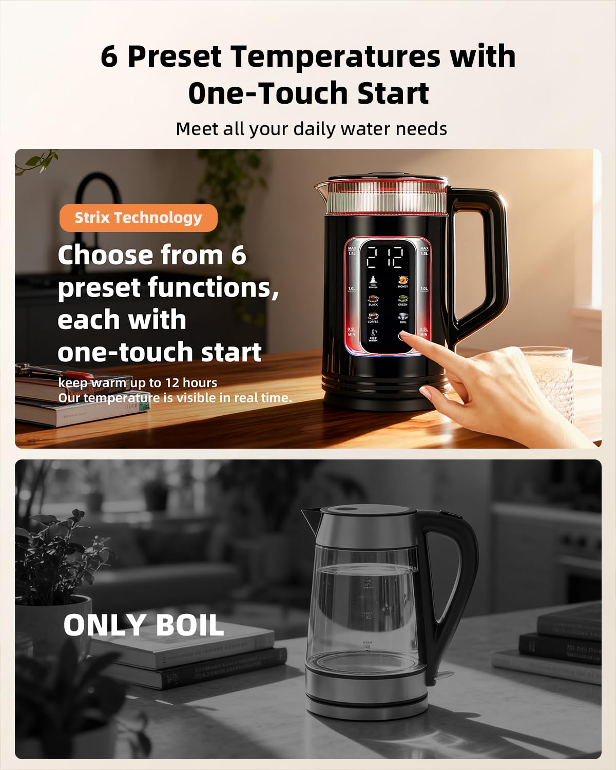 Auriswell 1500W rapid heating kettle for coffee or tea in minutes.