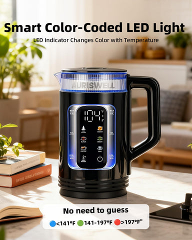 Auriswell BPA-free glass interior with stainless steel base keeps taste clean.