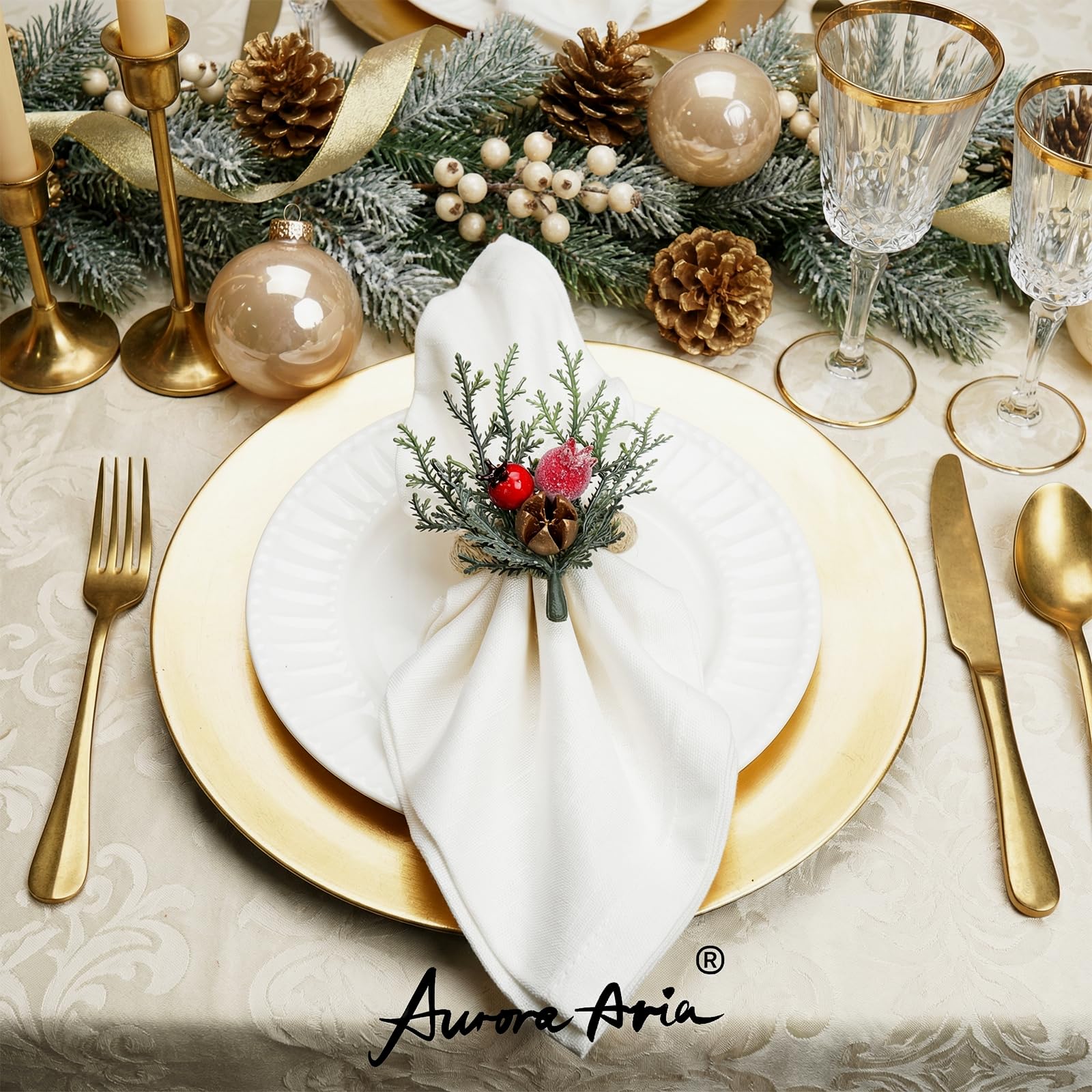 AuroraAria ring features faux snow-dusted berries for festive color