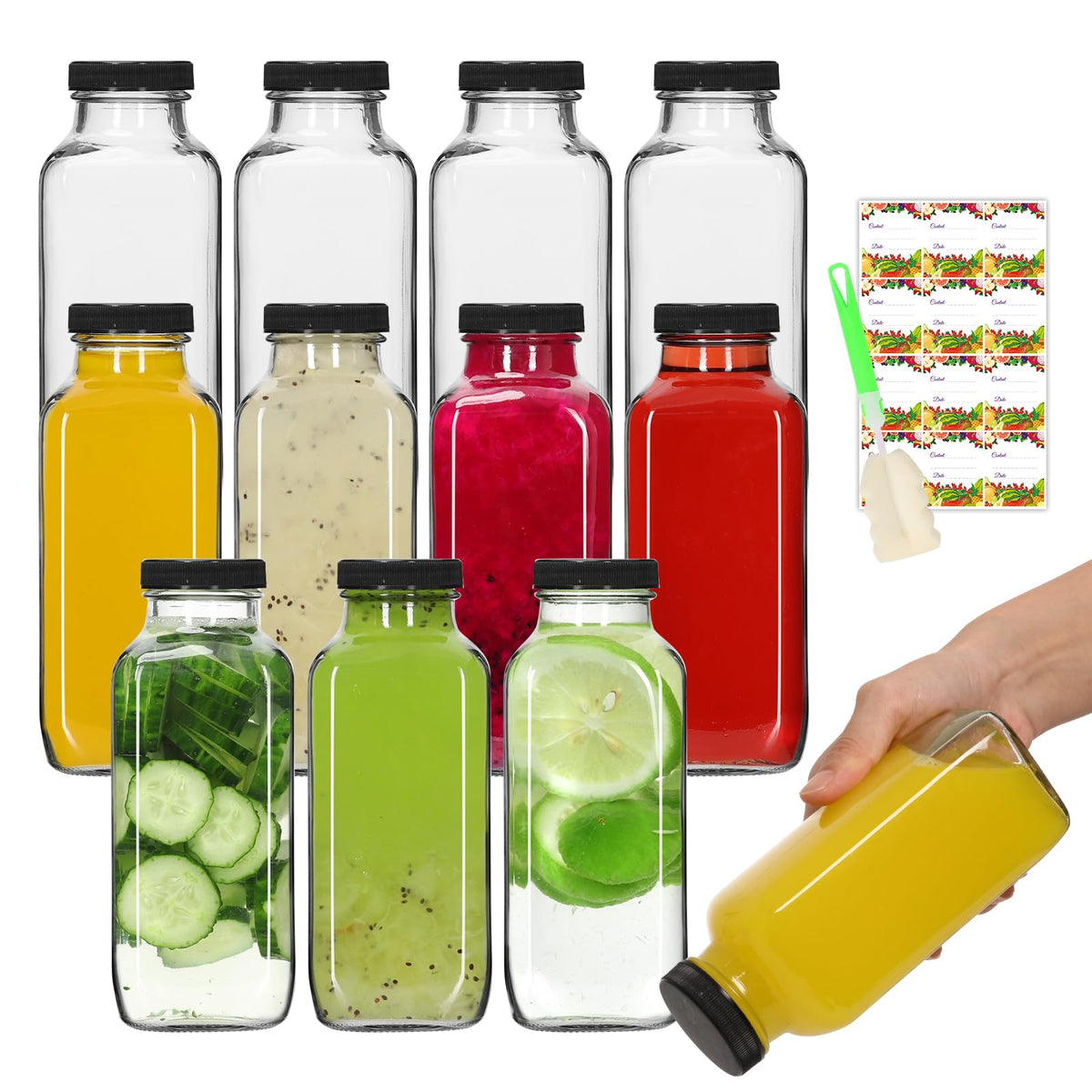 AuroTrends 12 oz glass bottles with lids set – durable and reusable for on-the-go hydration.
