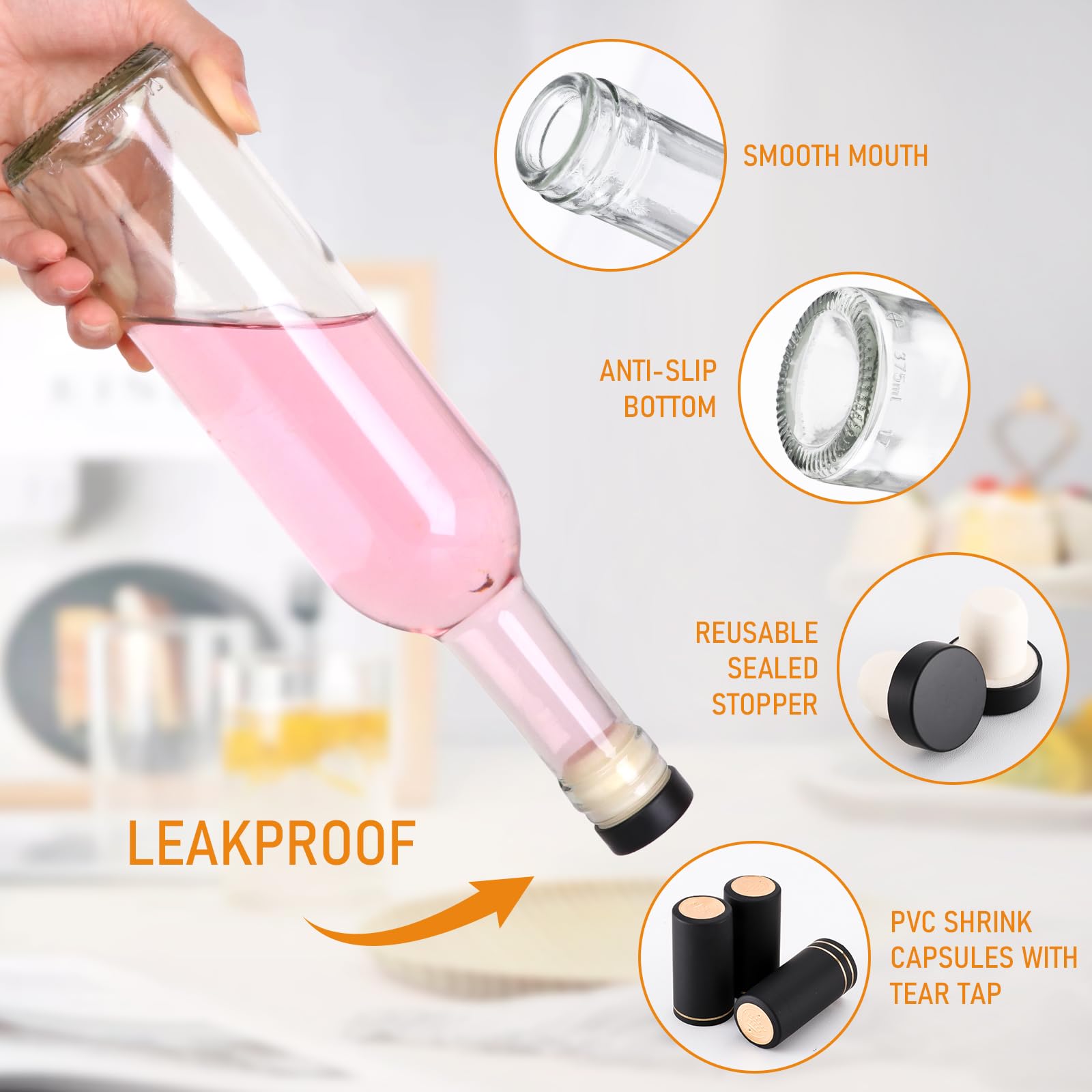 AuroTrends 12oz bottle with PVC shrink capsule keeps beverages sealed and fresh