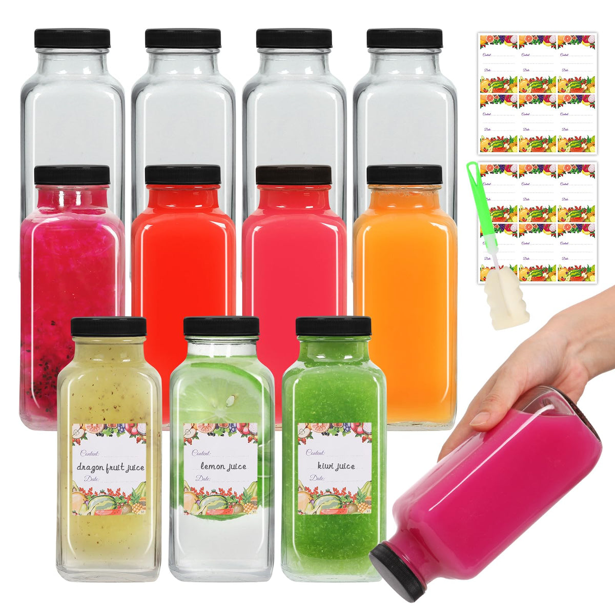 AuroTrends 16 oz glass bottle with lid for on-the-go beverages and juice.