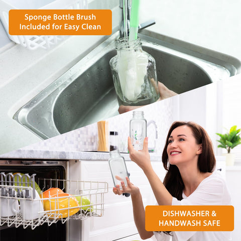 AuroTrends square-design 16 oz glass bottle saves space.