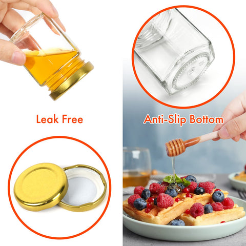 AuroTrends honey jar with wooden dipper for easy serving