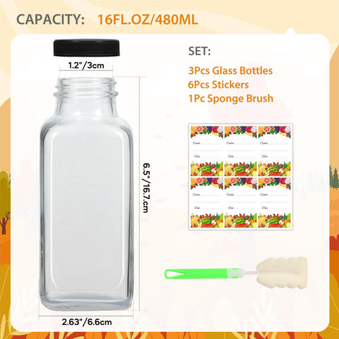 AuroTrends 3-pack glass bottle with stickers for drinks on the go.