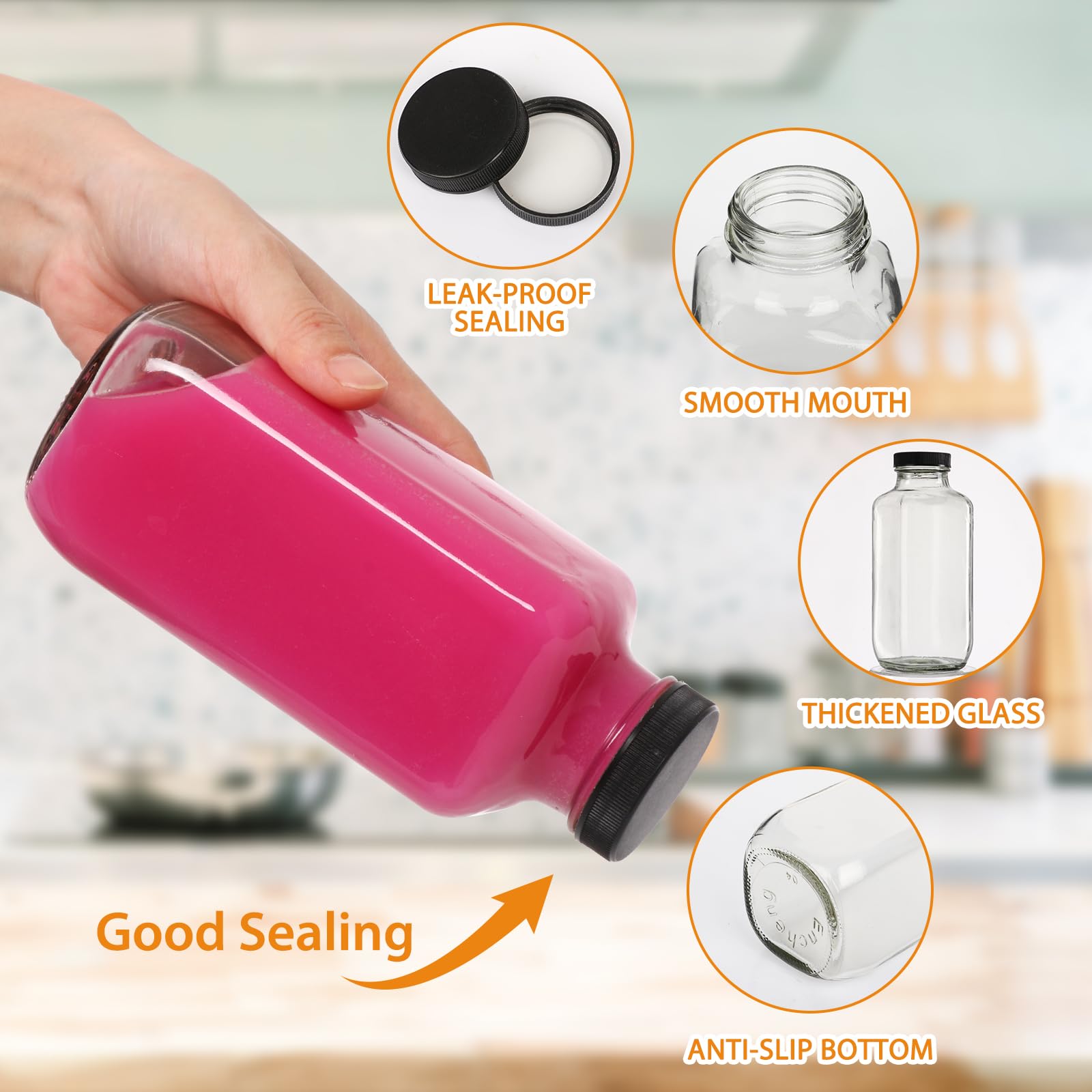 AuroTrends wide-mouth 16oz glass bottle with lid for easy cleaning.