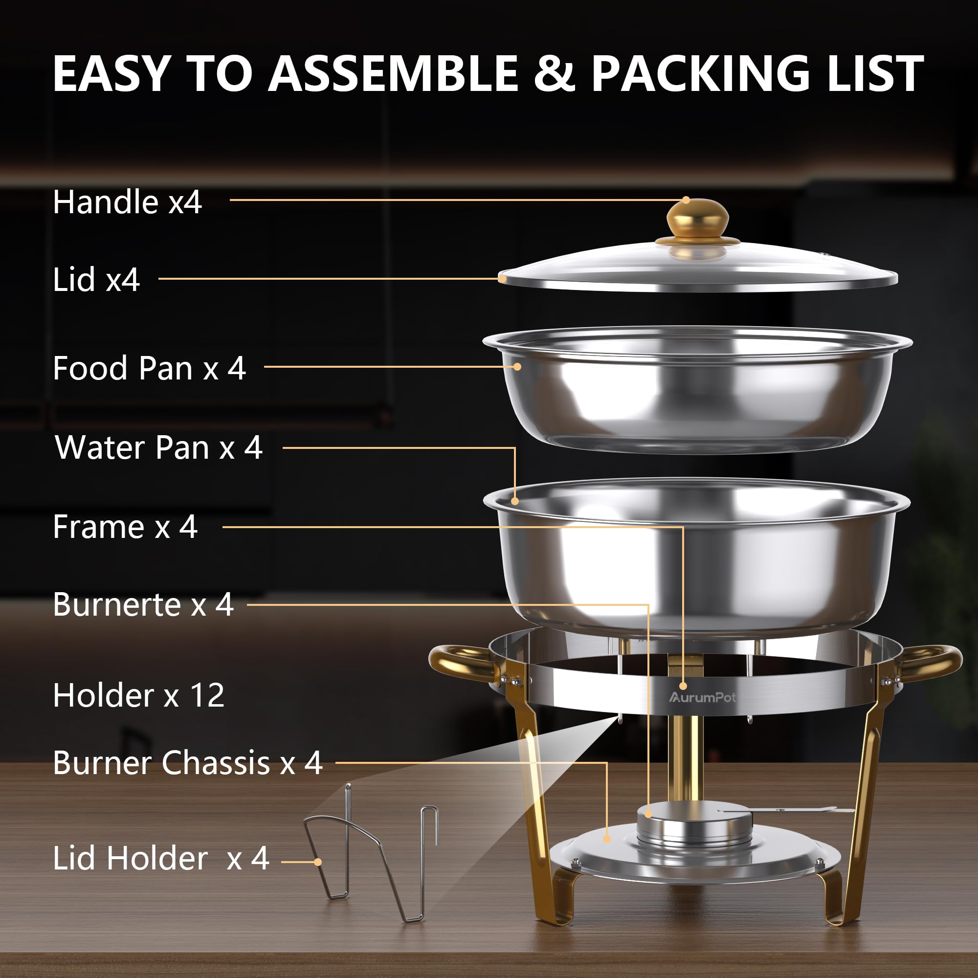 Aurumpot chafing dish pack content and installation manual included