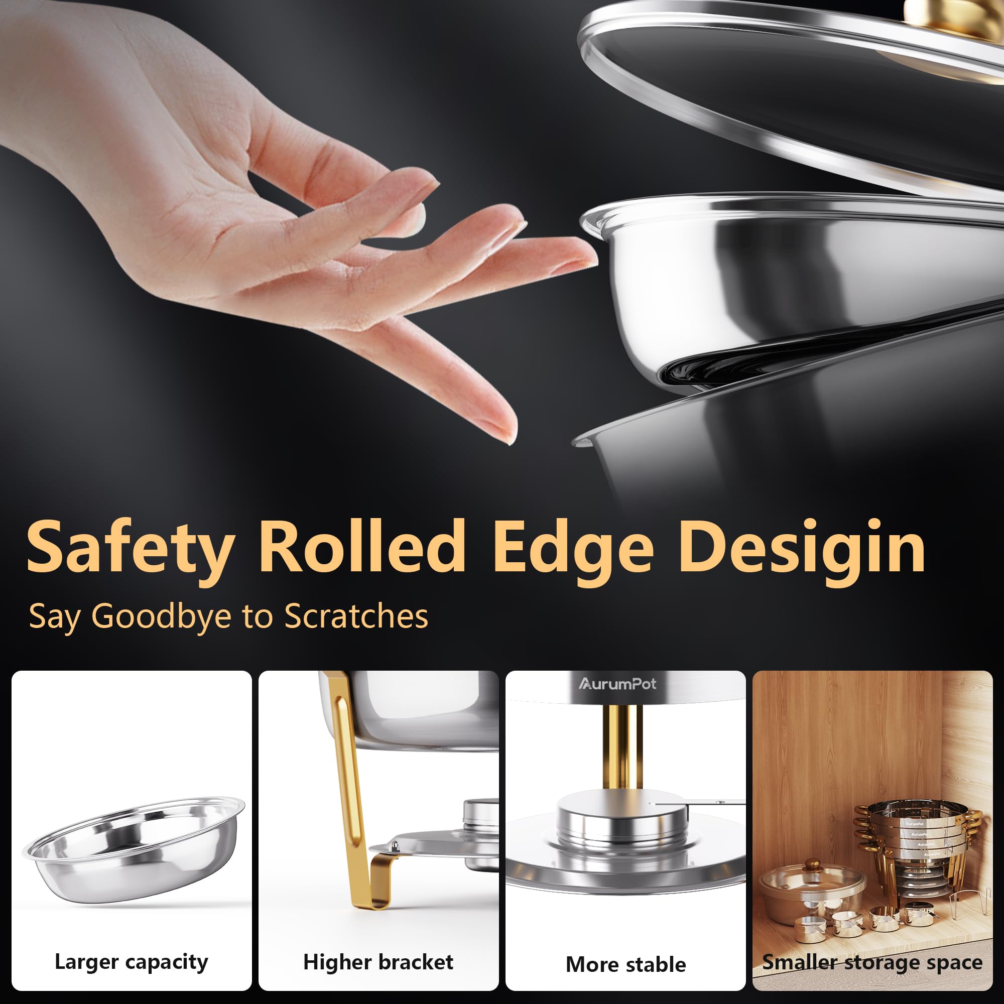 Aurumpot chafing dish stackable stand and basins save storage space