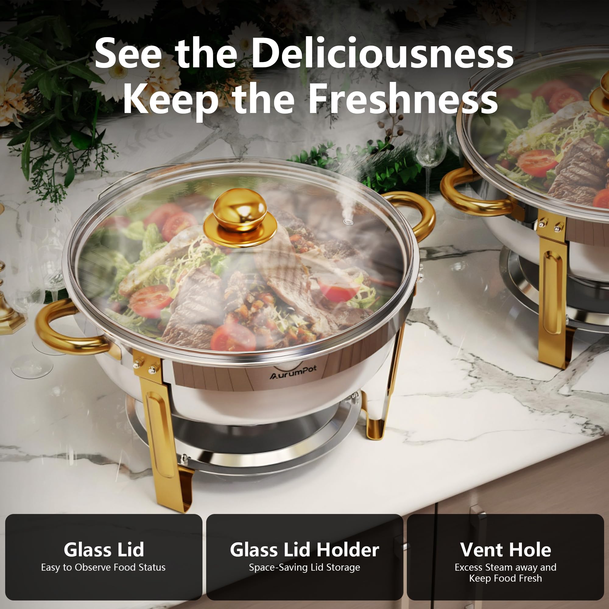 Aurumpot chafing dish triangle stability prevents tipping during service