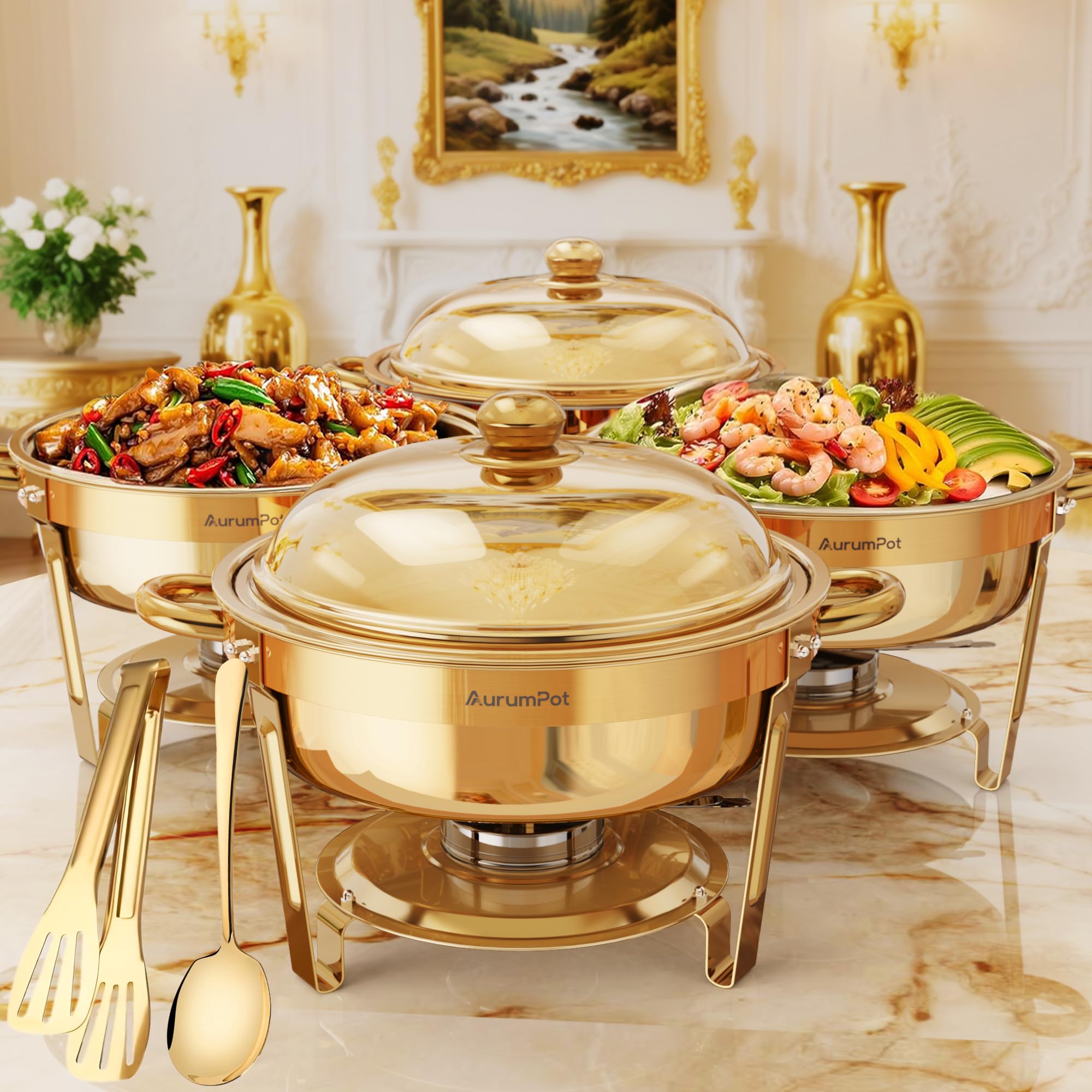 AurumPot all-gold chafing dish with dome lid for elegant buffet service