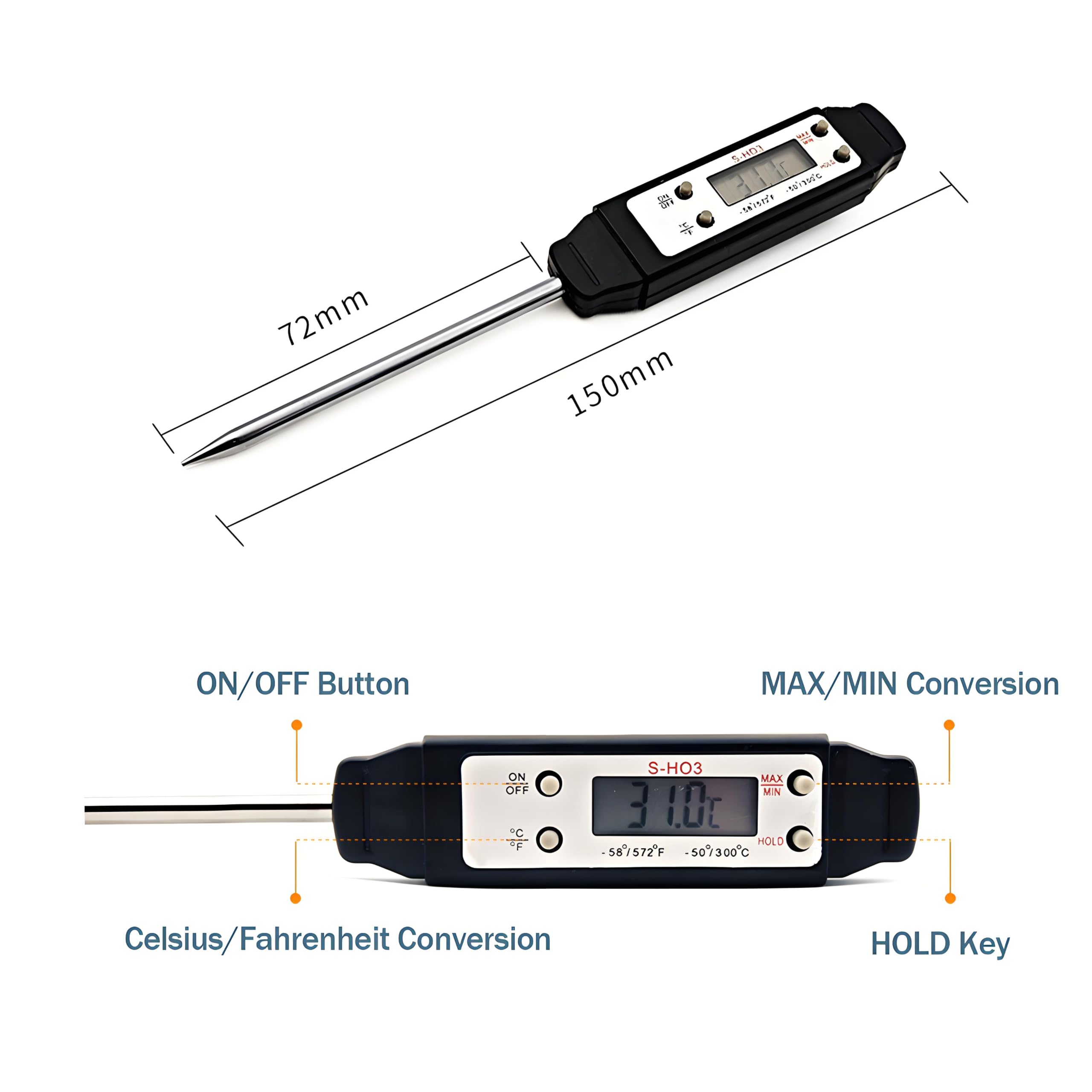 Ausenzup Meat Thermometer kitchen-use versatility for meat, liquids, and candy.