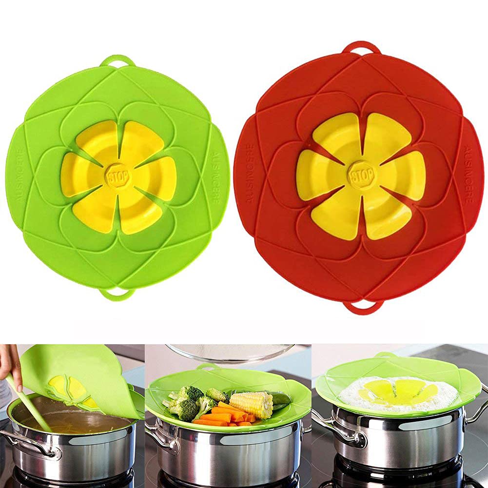 AUSINCERE spill stopper lid 11in red on a pot to prevent boil-overs