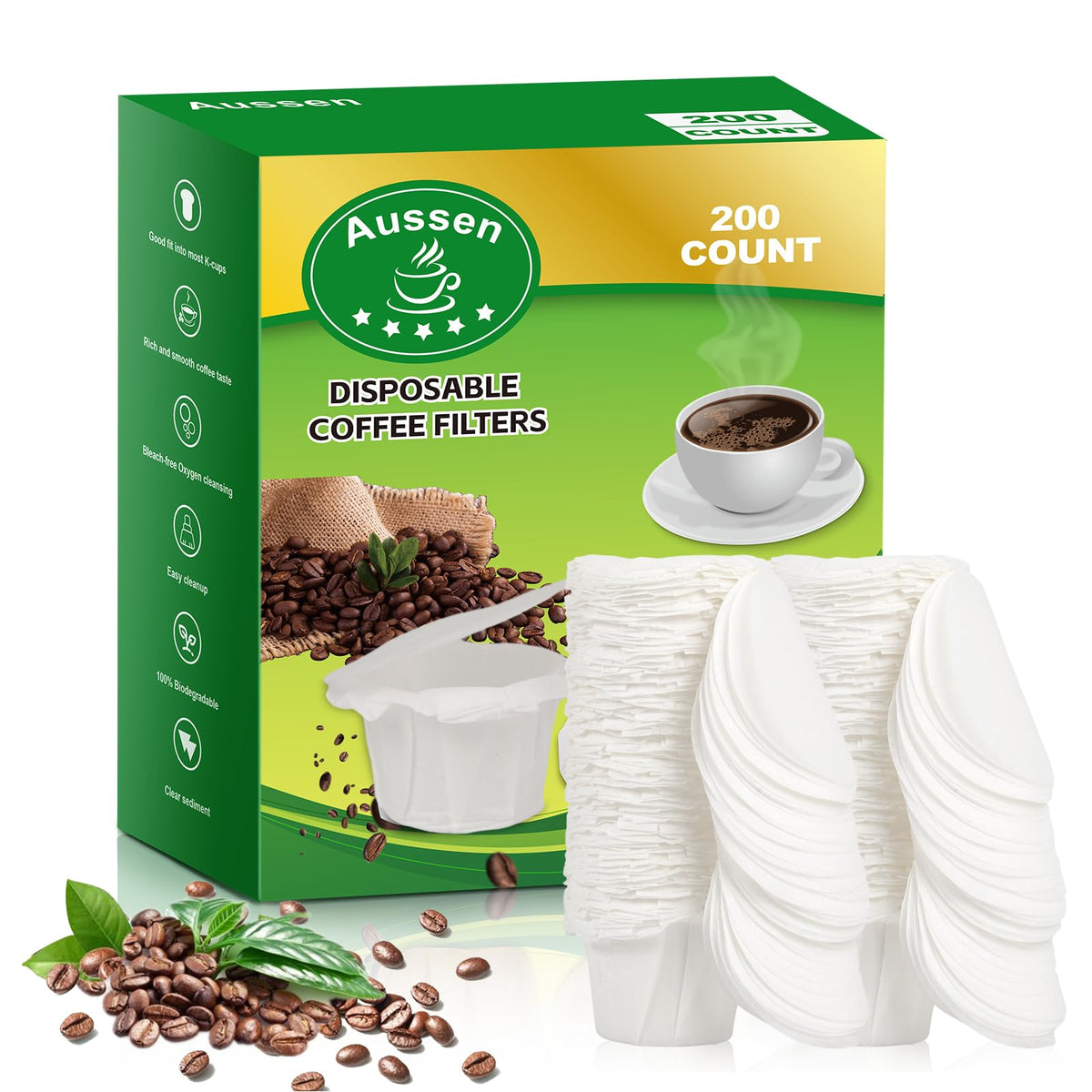 Aussen disposable coffee filters pack for quick daily brews.