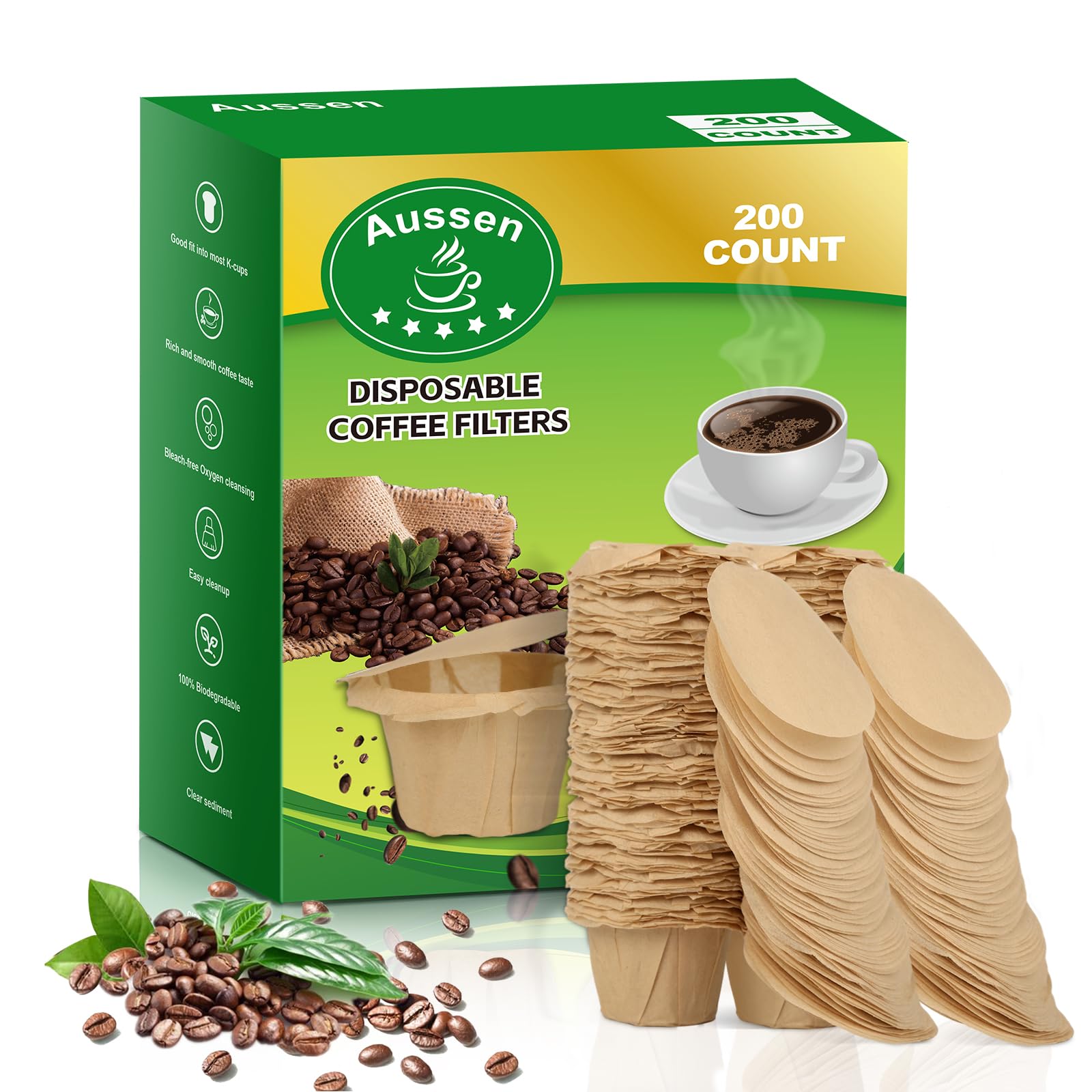 Aussen disposable coffee filters with natural lid for mess-free Keurig brewing