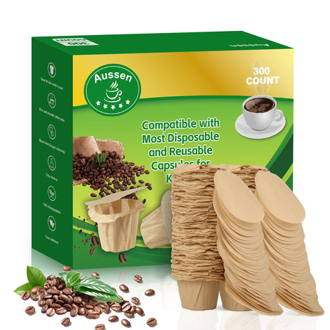 Aussen disposable coffee filters natural with lid 300-pack for mess-free brewing