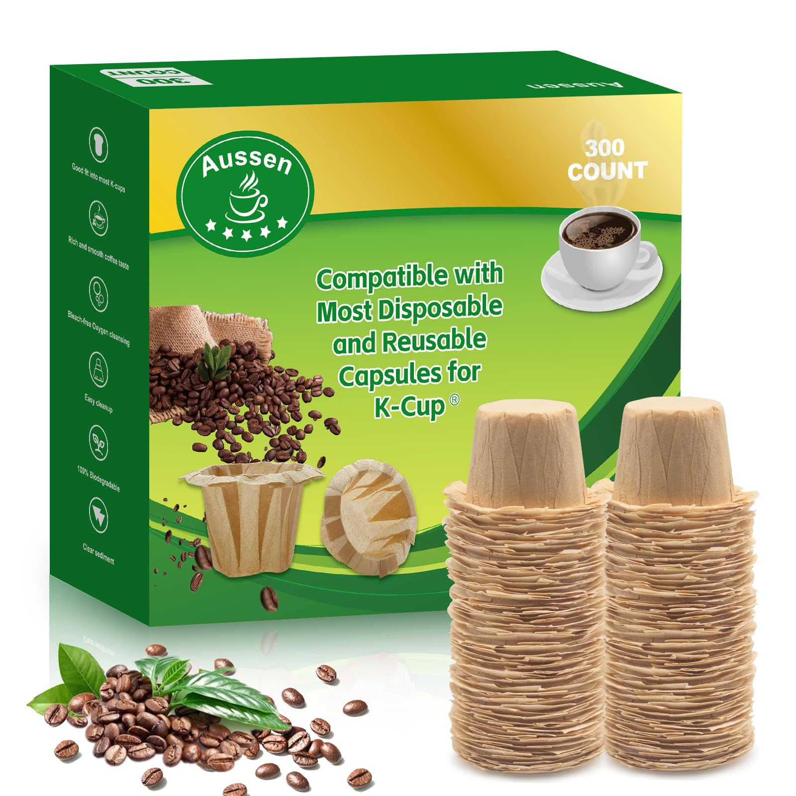 Aussen keurig-compatible disposable filter - natural paper option for quick, mess-free brews.