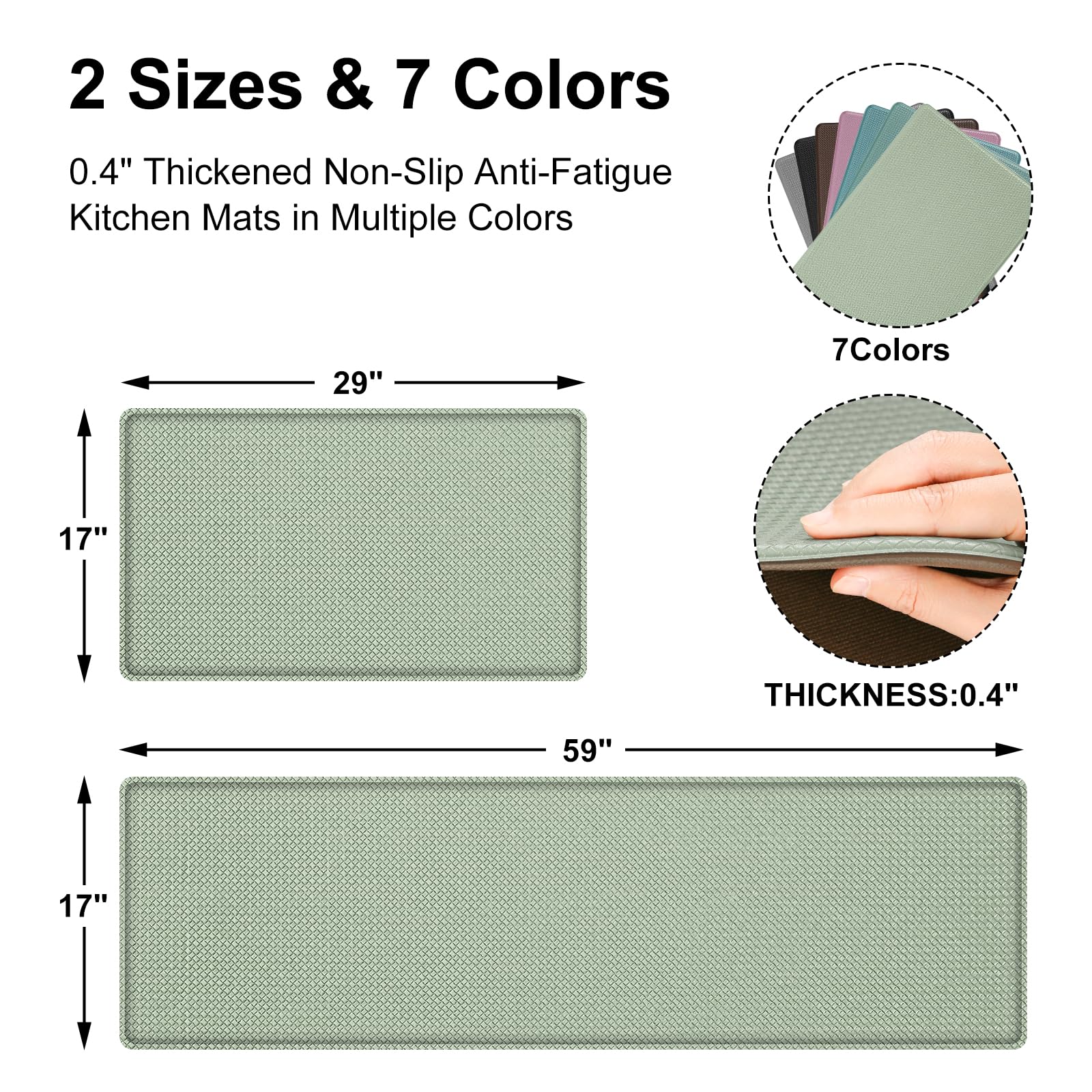 Autodeco light green kitchen mats enhance comfort while standing in the prep area