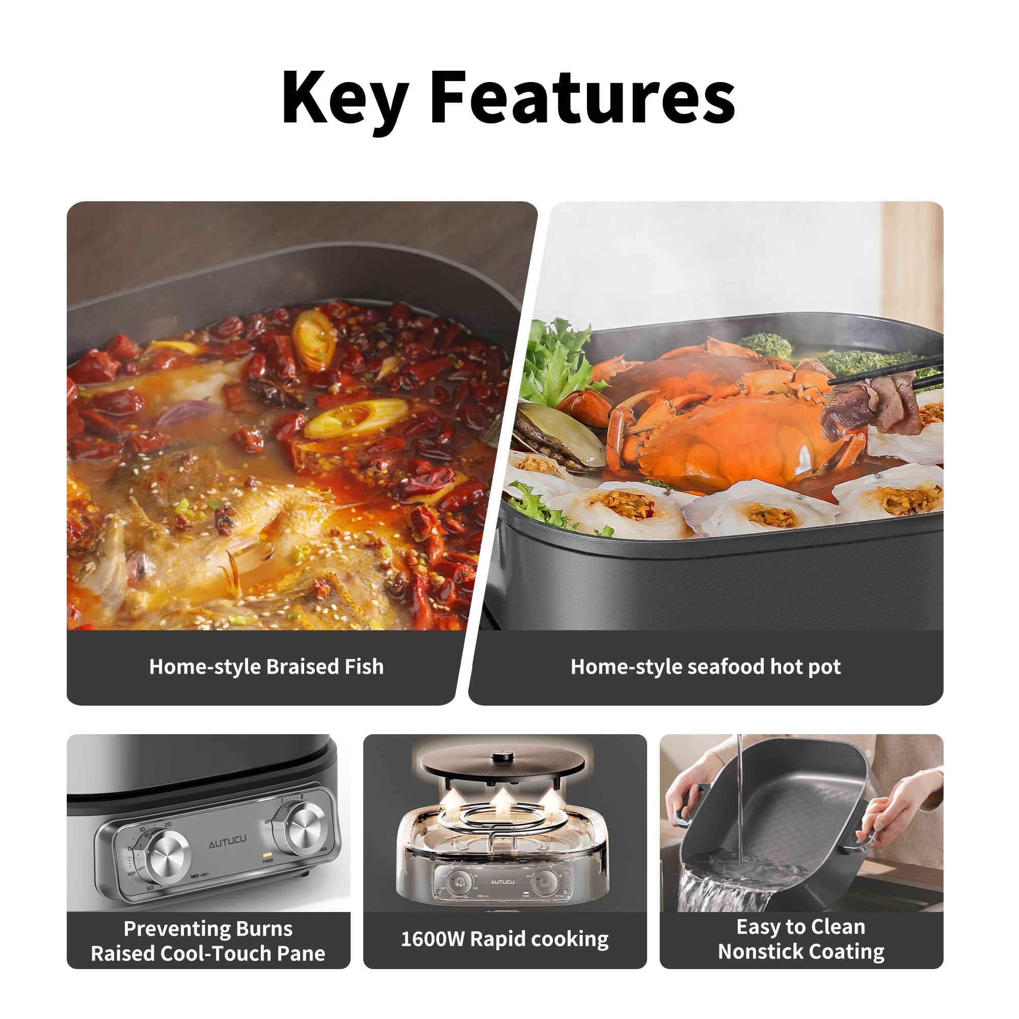 AUTUCU 6-quart capacity is ideal for family meals and sharing between courses.