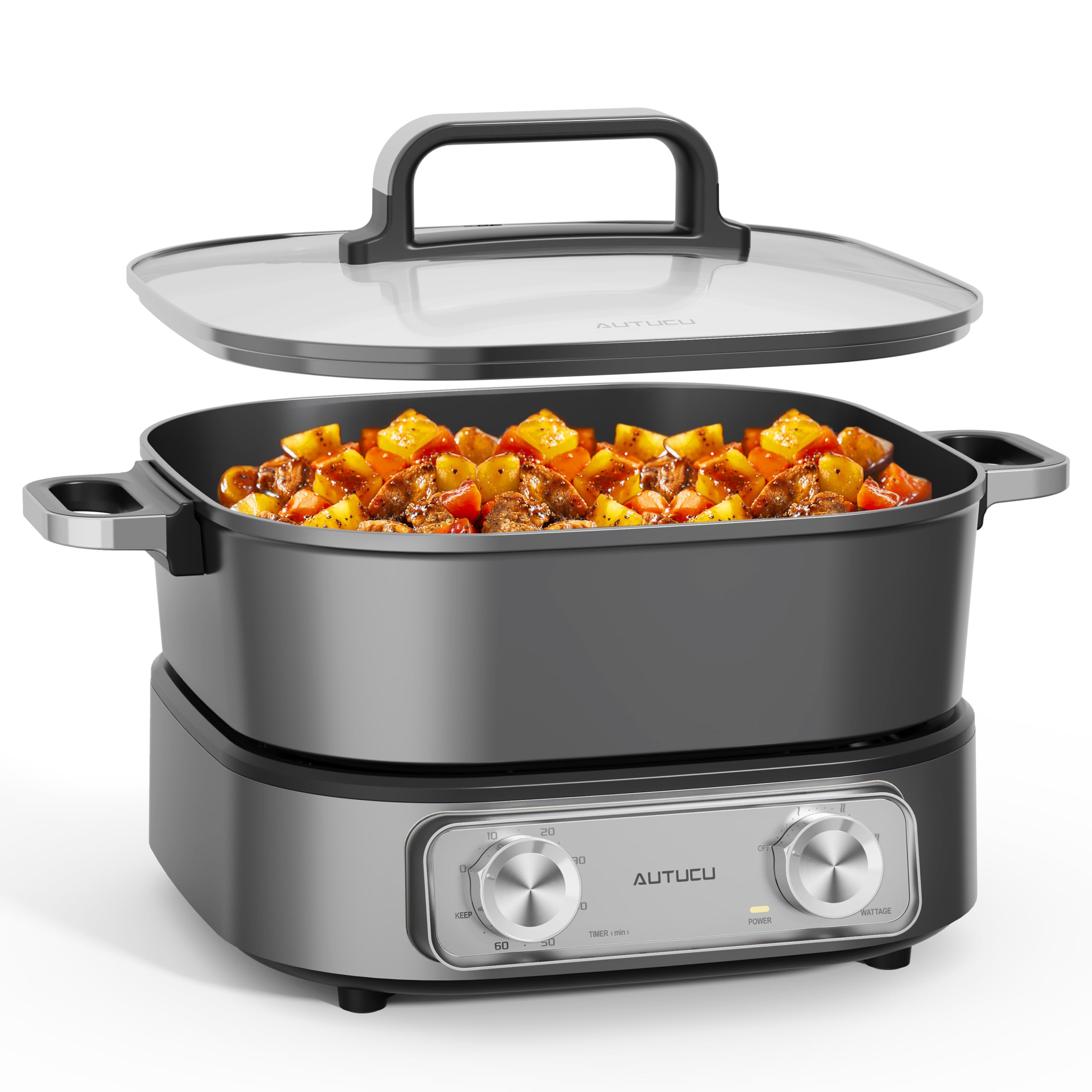 AUTUCU Electric Skillet top view, ready for family meals in one easy, spacious pan.