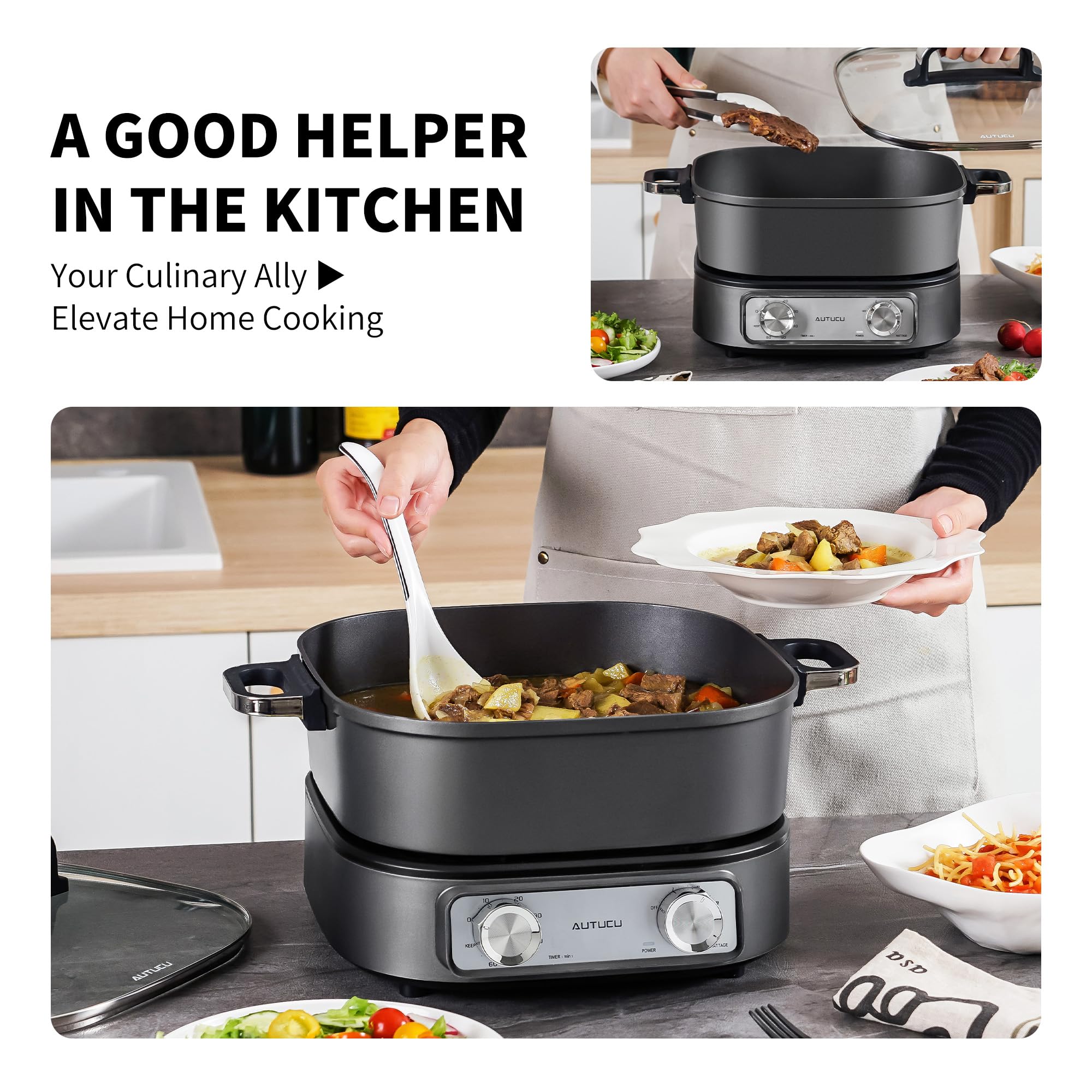 AUTUCU Three power settings offer flexible cooking from gentle simmer to high-heat.