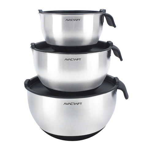 AVACRAFT 1.5 quart stainless steel mixing bowl with lid; durable, organized prep